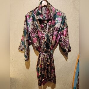 California Dynasty Floral Satin Robe 3 Piece Set with Belt Size L
